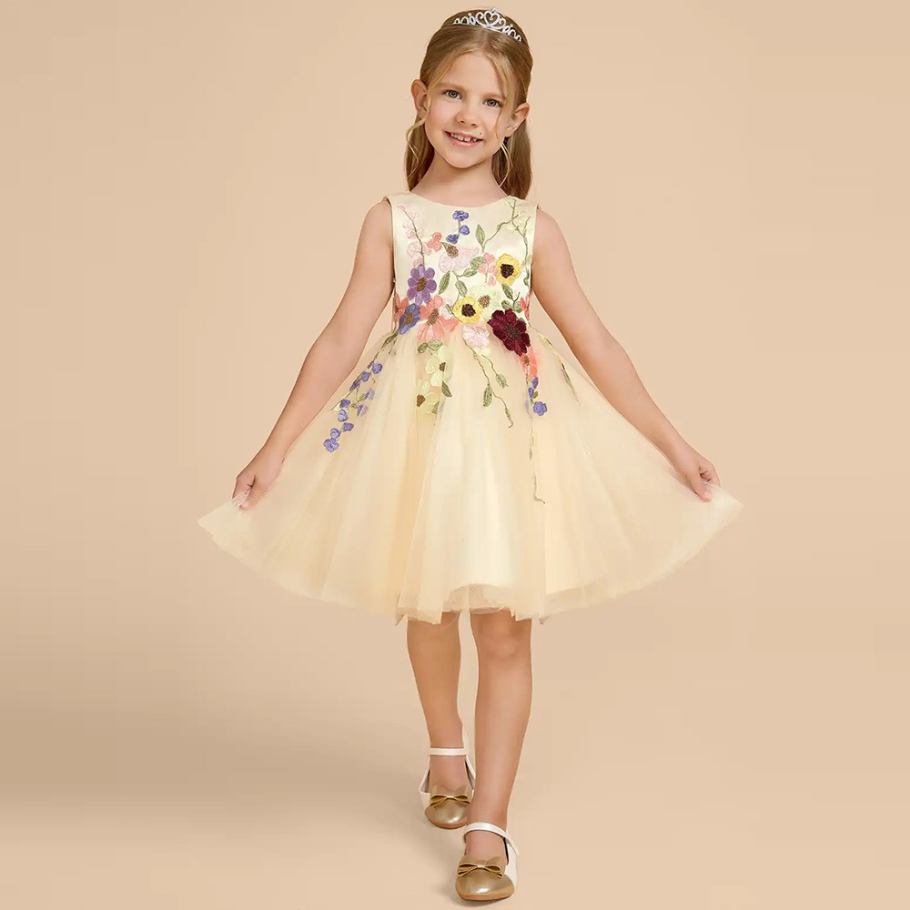 Embroidery Yellow Dress - فساتين فتيات الزهور المصنوعة من التول