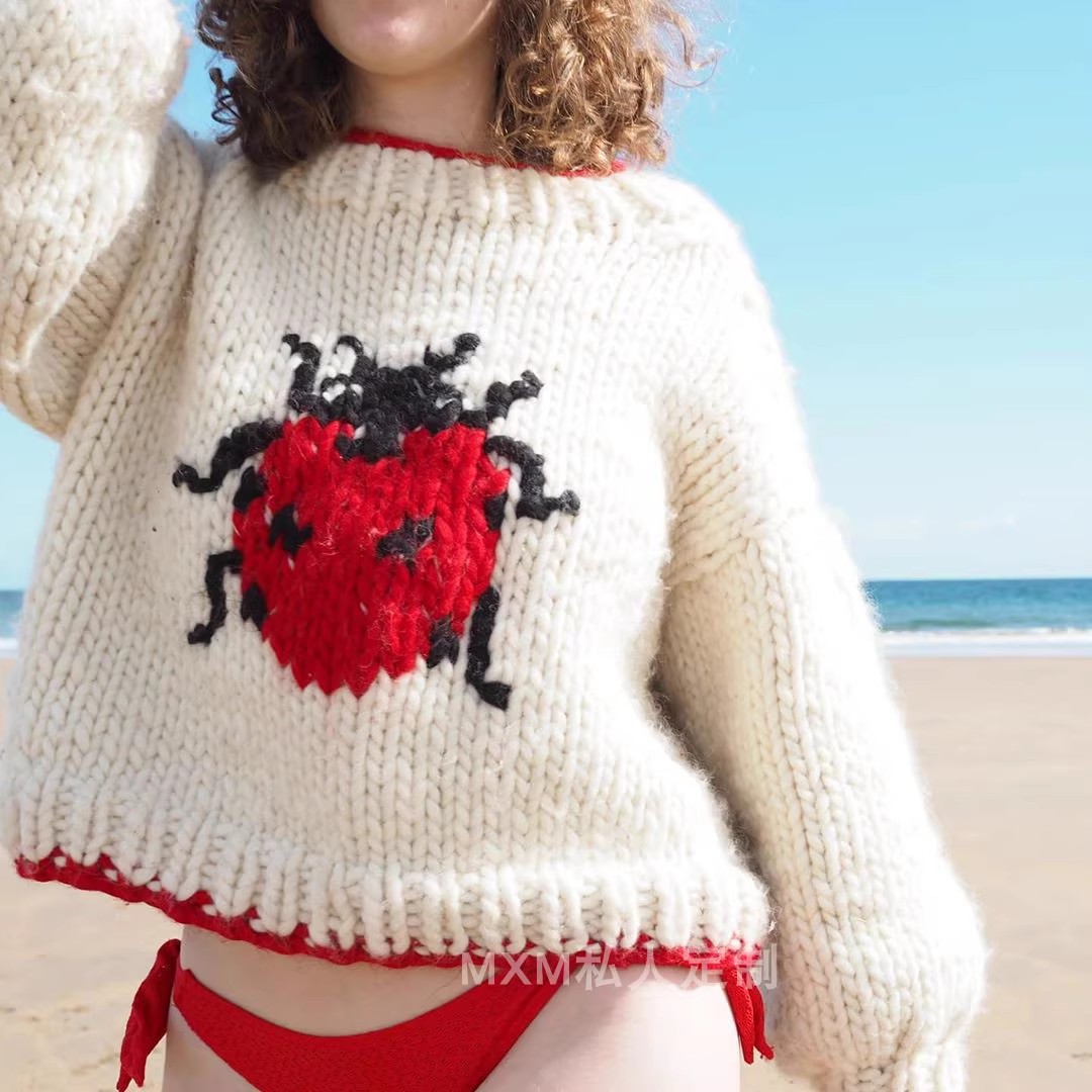 سترة صوفية نسائية طويلة الأكما - مراجعة Embroidery Lady Bug وسعره